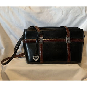 Vtg BRIGHTON Black/Brown Structured Leather Small/Medium Shoulder Handbag